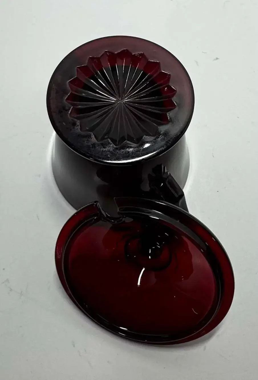 Vintage Anchor Hocking Royal Ruby Red Glass Footed Sugar Bowl with Lid